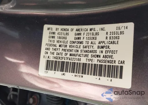 2015 Honda Accord Sport from USA, damaged, VIN 1HGCR2F57FA023166